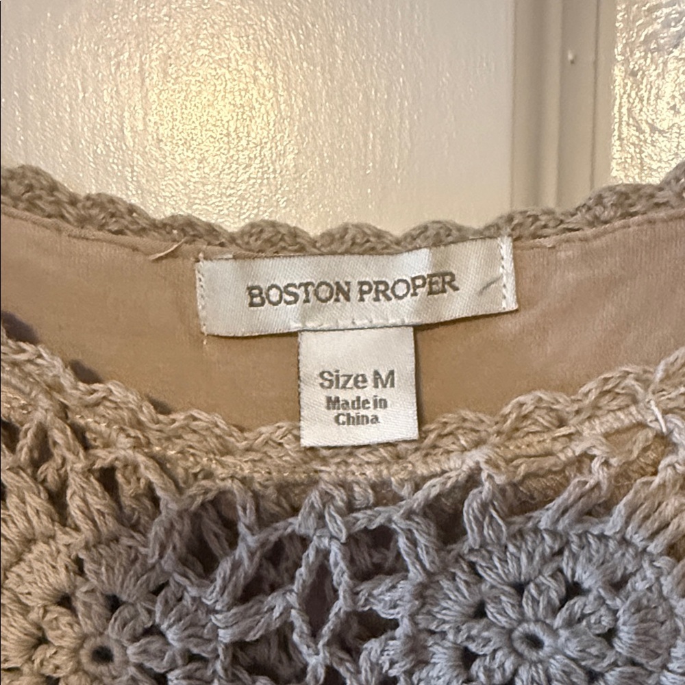 Boston Proper Crochet Off-Shoulder Dress in Taupe - Picture 2 of 4